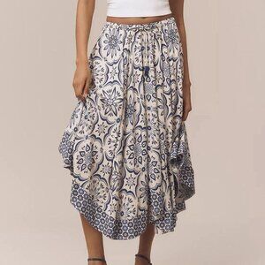 Farm Rio Curved-Hem Printed Midi Skirt